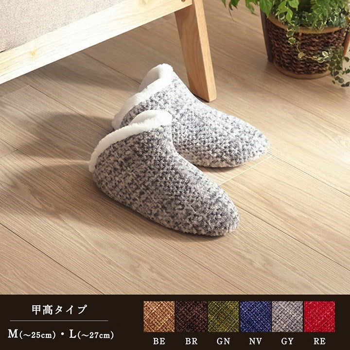 ルームシューズ スリッパ レディース レッド Mサイズ 約25cmまで 甲高 履きやすい 室内 もこもこ あったか 秋冬 冷え性 かわいい おしゃれ ギフト プレゼント ノート(代引不可)