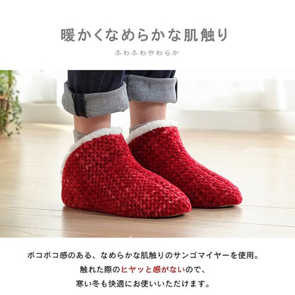 ルームシューズ スリッパ レディース レッド Mサイズ 約25cmまで 甲高 履きやすい 室内 もこもこ あったか 秋冬 冷え性 かわいい おしゃれ ギフト プレゼント ノート(代引不可)