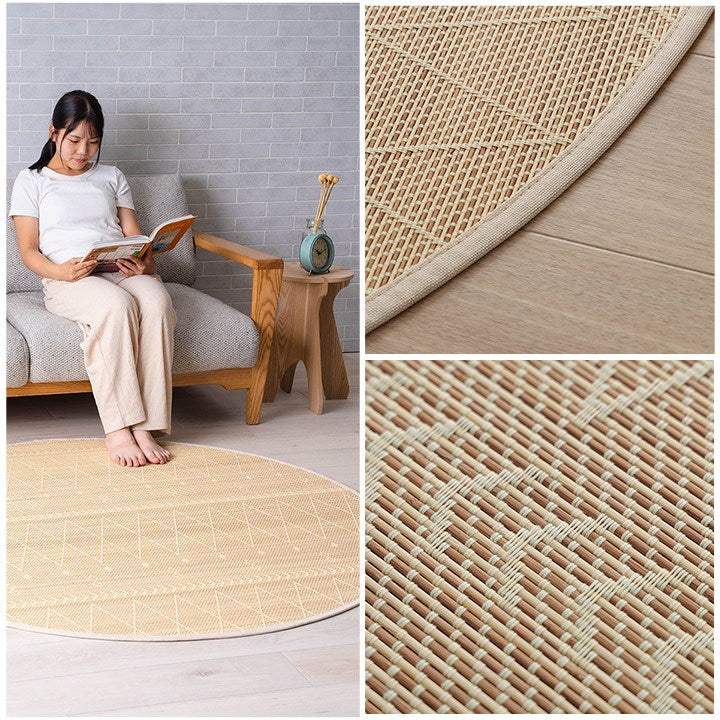 竹 ラグ 直径140cm 円形 カーペット ホワイトインテリア 裏地付き 天然素材 丈夫 抗菌 防臭 消臭 お手入れ お掃除 簡単 インテリア 北欧 おしゃれ オールシーズン 新生活 シンプル マット 絨毯(代引不可)