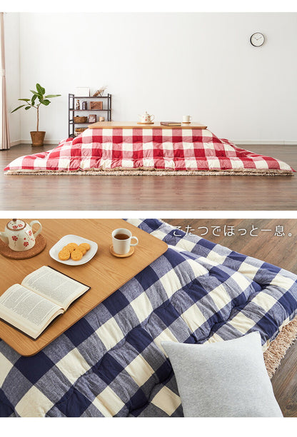 日本製 こたつ布団 205×245cm 長方形 チェック柄 厚掛け布団 インド綿100%使用 厚掛け こたつ掛け布団 保温力 省エネ(代引不可)