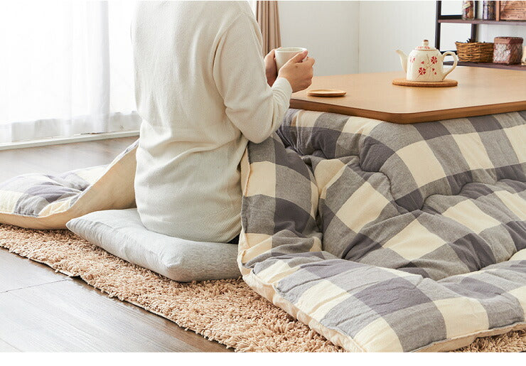 日本製 こたつ布団 205×285cm 長方形 チェック柄 厚掛け布団 インド綿100%使用 厚掛け こたつ掛け布団 保温力 省エネ(代引不可)