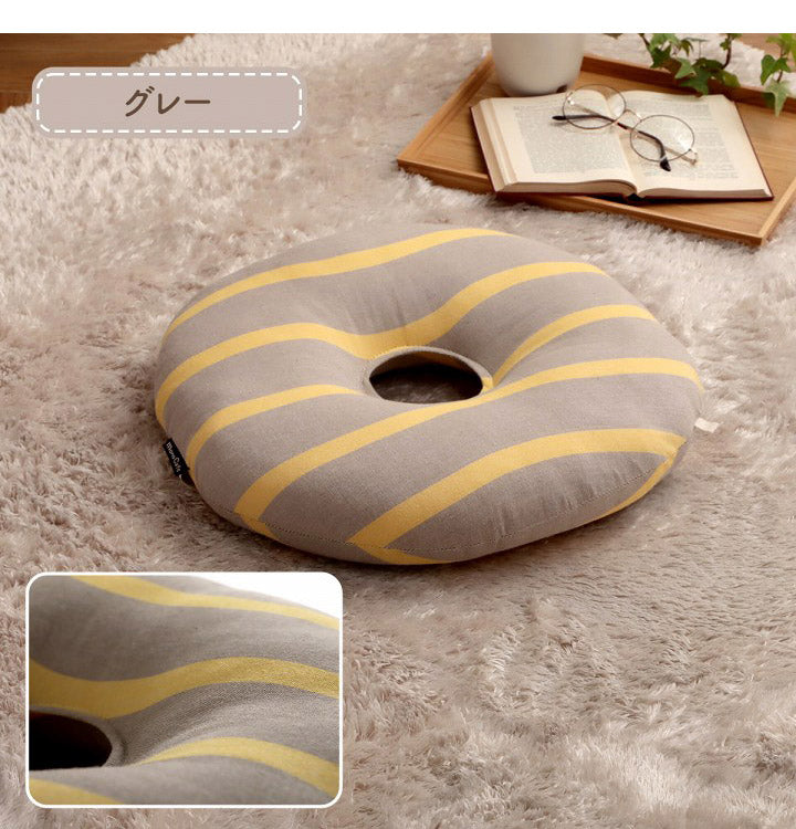 オーガニックコットン シートクッション 円形 円座 穴あき 洗える 日本製 綿100% ボーダー 約35cm丸 おしゃれ かわいい マタニティ 妊婦 ママ ギフト プレゼント ポール(代引不可)
