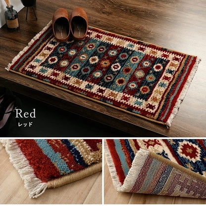 玄関マット ウィルトン織 キリム柄 ベッドサイド用 ソファー前用 約60×90cm ネイビー プルメリア(代引不可)