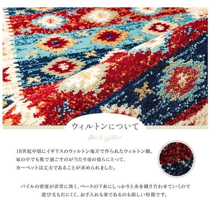 玄関マット ウィルトン織 キリム柄 ベッドサイド用 ソファー前用 約70×120cm ネイビー プルメリア(代引不可)