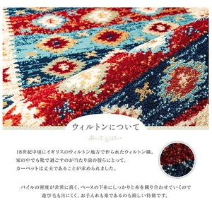 玄関マット ウィルトン織 キリム柄 ベッドサイド用 ソファー前用 約70×120cm ネイビー プルメリア(代引不可)