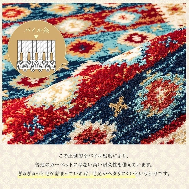 玄関マット ウィルトン織 キリム柄 ベッドサイド用 ソファー前用 約70×120cm ネイビー プルメリア(代引不可)