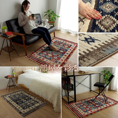 カーペット ラグ マット モルドバ ウィルトン 織り 畳める 約80×130cm レッド へたりにくい エスニック プルメリア(代引不可)