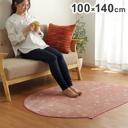 ラグ カーペット 約100×140cm 楕円形 洗える アニマル柄 ウサギ柄 ラビット柄 ピンク ホットカーペット対応 床暖房 滑り止め加工 インテリア おしゃれ オールシーズン 北欧 かわいい 女性(代引不可)