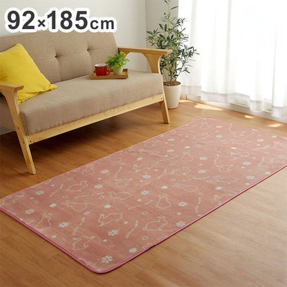 ラグ カーペット 1畳 約92×185cm 洗える アニマル柄 ウサギ柄 ラビット柄 ピンク ホットカーペット対応 床暖房 滑り止め加工 インテリア おしゃれ オールシーズン 北欧 かわいい 女性(代引不可)