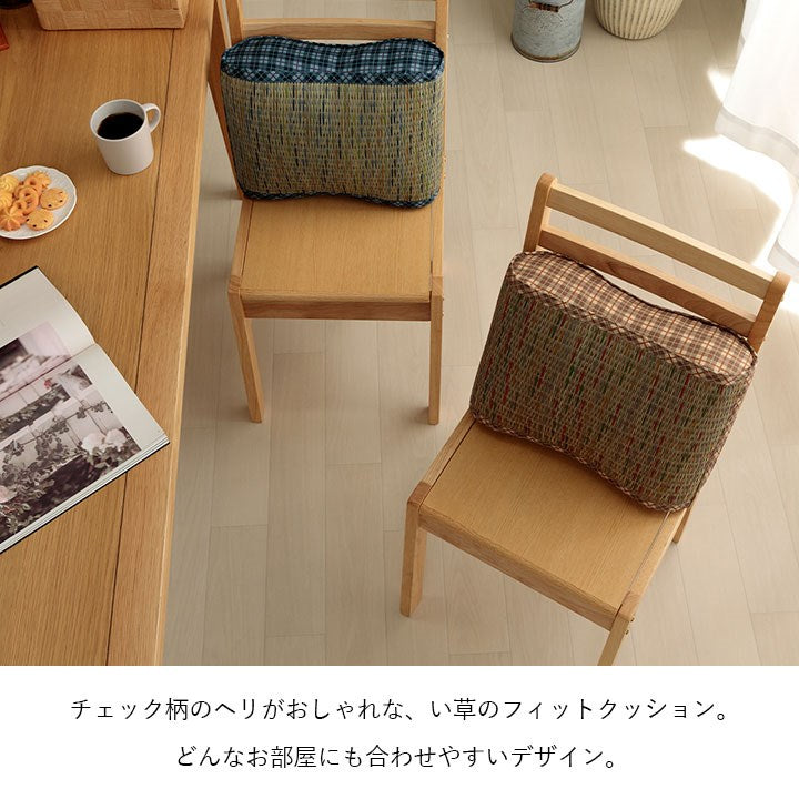 フィットクッション 約40×30×12cm クッション 大フィット 腰当 い草 チェック柄 調湿 空気清浄 お手入れ簡単 おしゃれ 北欧 チェア 椅子 イス オールシーズン シンプル コンパクト(代引不可)