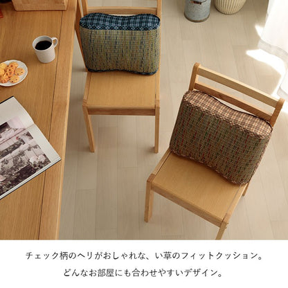 フィットクッション 約40×30×12cm クッション 大フィット 腰当 い草 チェック柄 調湿 空気清浄 お手入れ簡単 おしゃれ 北欧 チェア 椅子 イス オールシーズン シンプル コンパクト(代引不可)