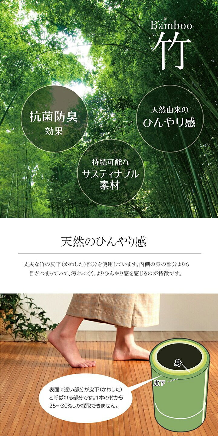 竹カーペット 無地 孟宗竹 皮下使用 ローマ 140×200cm 敷き物 竹ラグ 中敷ラグタイプ 2畳未満 シンプル(代引不可)
