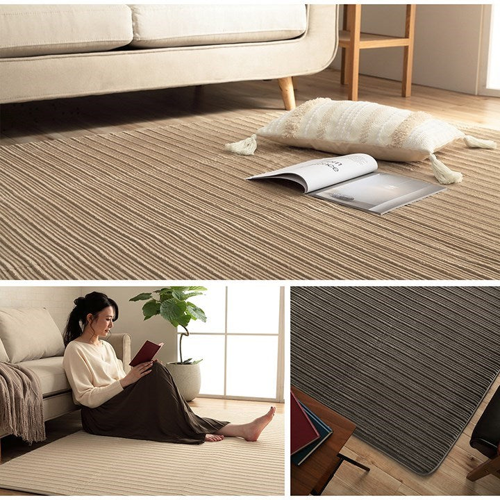 ラグ 長方形 ボリューム なめらか 低反発 オールシーズン 滑りにくい加工 シンプル ベージュ 約3畳 約200×250cm ホットカーペット 床暖房対応 レミール(代引不可)