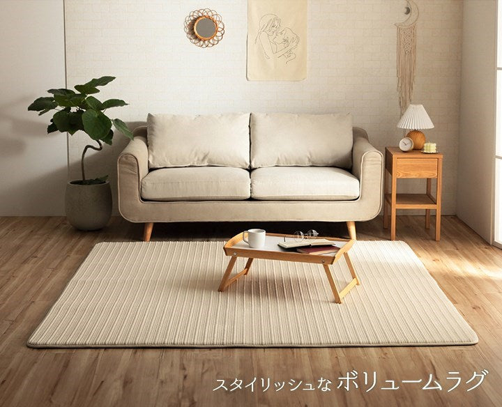 ラグ 長方形 ボリューム なめらか 低反発 オールシーズン 滑りにくい加工 シンプル アイボリー 約4畳 約200×300cm ホットカーペット 床暖房対応 レミール(代引不可)