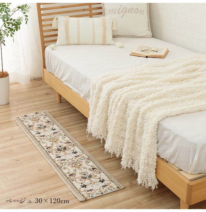 ウィルトン玄関マット 約30×120cm 玄関 マット 上がり框 トルコ製 ウィルトン 織り クラシカル柄 エレガンス柄 上品 ヒートセット加工 立体感 高目付 肌触り柔らか 抗菌防臭 消臭 丈夫 へたりにくい(代引不可)