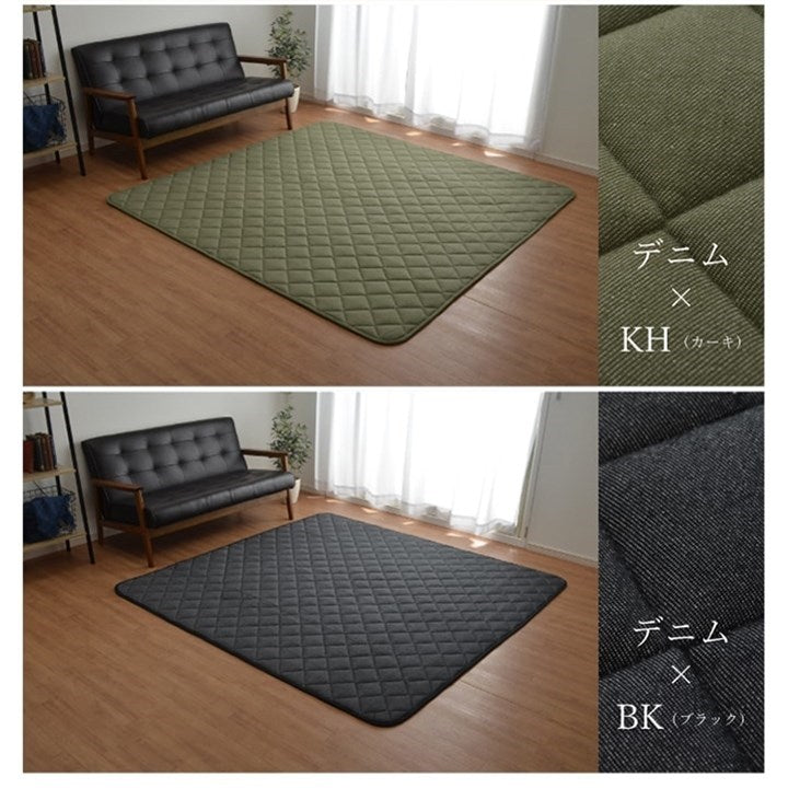 こたつ敷き布団 キルトラグ ラグ カーペット 2畳 先染め ネイビー 約190×190cm(ホットカーペット対応) デニム(代引不可)