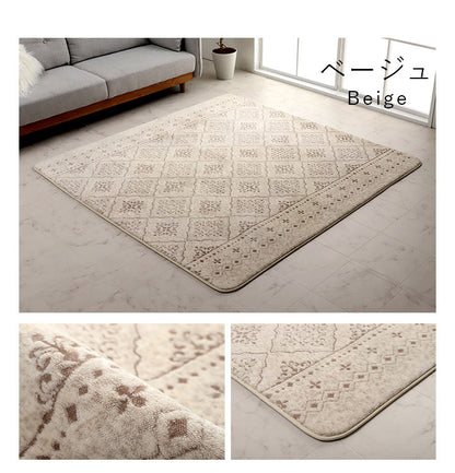 ラグ カーペット185×185cm 約2畳 モロッカンテイスト 手洗い 正方形 滑りにくい ジャガード織 おしゃれ クッション性 床暖房 ホットカーペット対応 こたつ敷布団 サラ(代引不可)