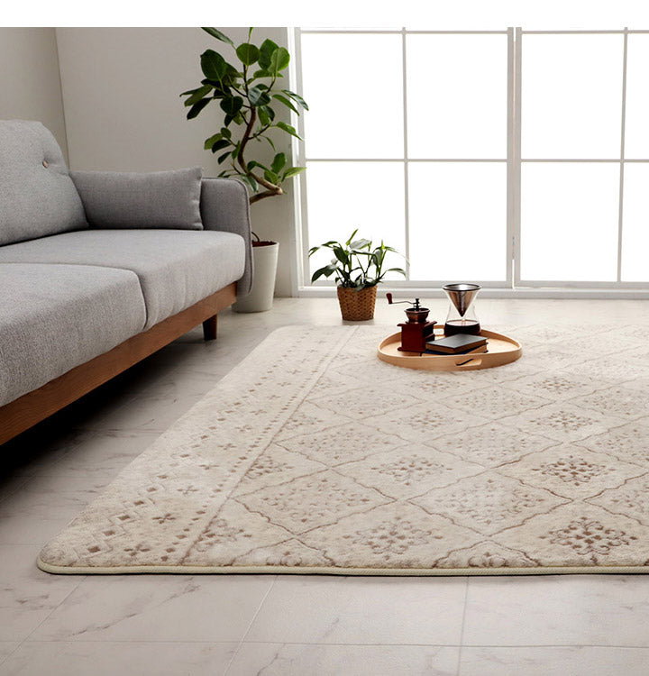 ラグ カーペット185×185cm 約2畳 モロッカンテイスト 手洗い 正方形 滑りにくい ジャガード織 おしゃれ クッション性 床暖房 ホットカーペット対応 こたつ敷布団 サラ(代引不可)