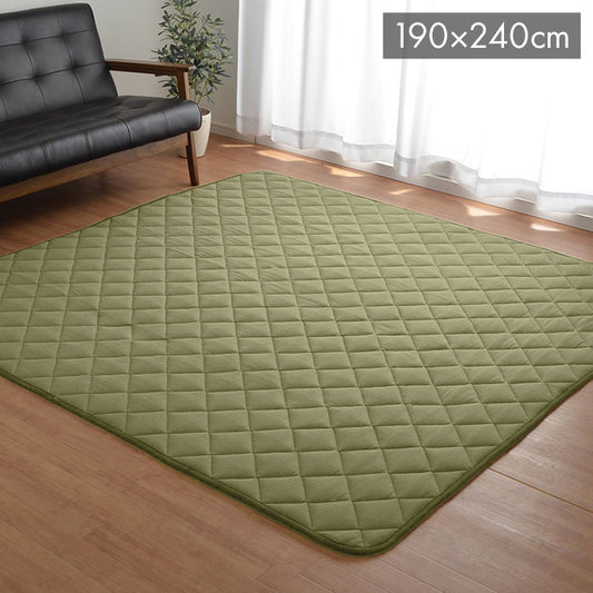 こたつ敷き布団 キルトラグ ラグ カーペット 3畳 先染め つむぎ調 グリーン 約190×240cm(ホットカーペット対応) つむぎ(代引不可)
