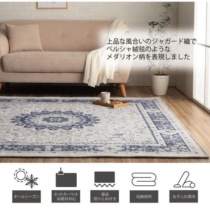 ラグ 正方形 約2畳 約185×185cm 手洗い ジャガード織 メダリオン柄 コンパクト 滑りにくい加工 オールシーズン 床暖房 ホットカーペット対応 インテリア オシャレ おしゃれ 北欧 新生活(代引不可)