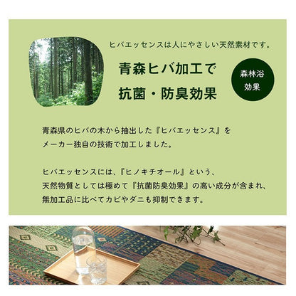 ラグ い草 ギャベ 自然素材 抗菌防臭 滑り止め不織布 ブルー 約191×191cm トロイ(代引不可)