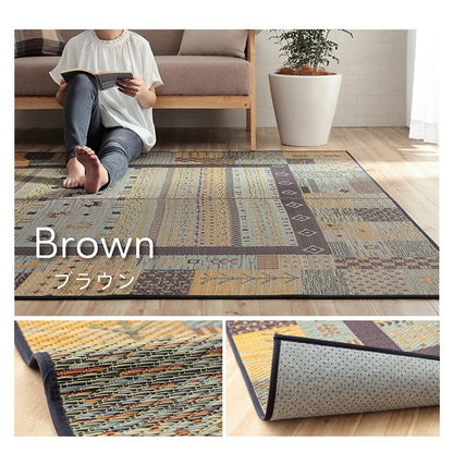 ラグ い草 ギャベ 自然素材 抗菌防臭 滑り止め不織布 ブルー 約191×191cm トロイ(代引不可)