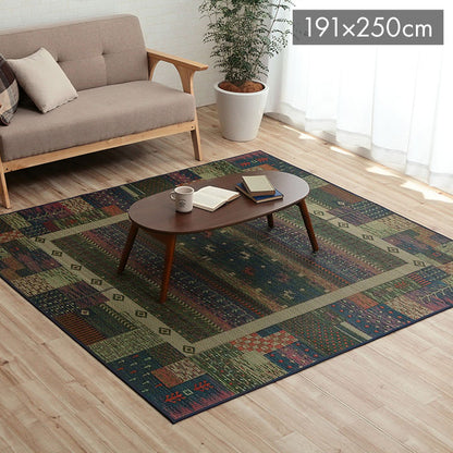 ラグ い草 ギャベ 自然素材 抗菌防臭 滑り止め不織布 ブルー 約191×250cm トロイ(代引不可)