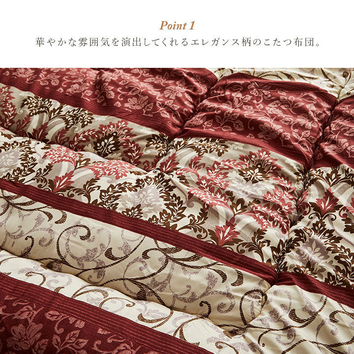 こたつ 掛敷セット 掛布団 敷布団 約205×205cm 正方形 ふっくら 日本製 エレガンス柄 高級感 国産 フランネル コタツ 炬燵 節電 省エネ あったか 暖か ふわふわ インテリア おしゃれ かわいい(代引不可)