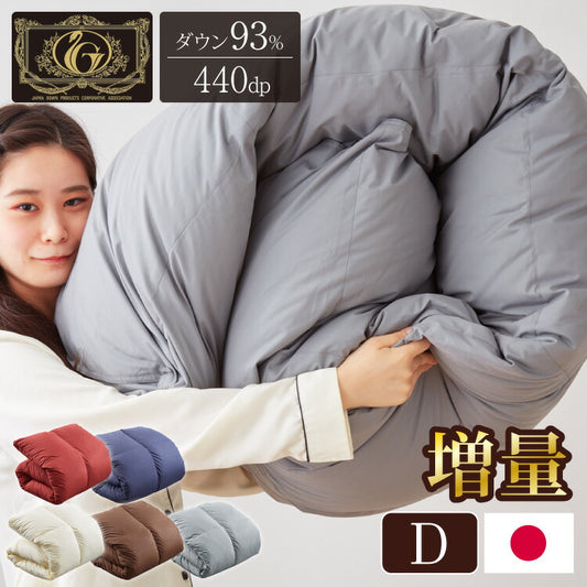日本製 羽毛ふとん 羽毛増量 ダブル 1.7kg 最高ランクプレミアムゴールドラベル ポーランド産ホワイトダックダウン 93% 440dp以上 立体キルト 抗菌 掛け布団 国産 羽毛 布団 ふとん 掛布団(代引不可)