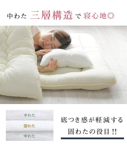 日本製 ふかふか三層敷き布団 固綿入り シングル 100×200cm 清潔 軽い 体圧分散 ほこりが出にくい 寝具 3層 ポリエステル綿 敷布団 しきぶとん ごろ寝 マット 国産(代引不可)