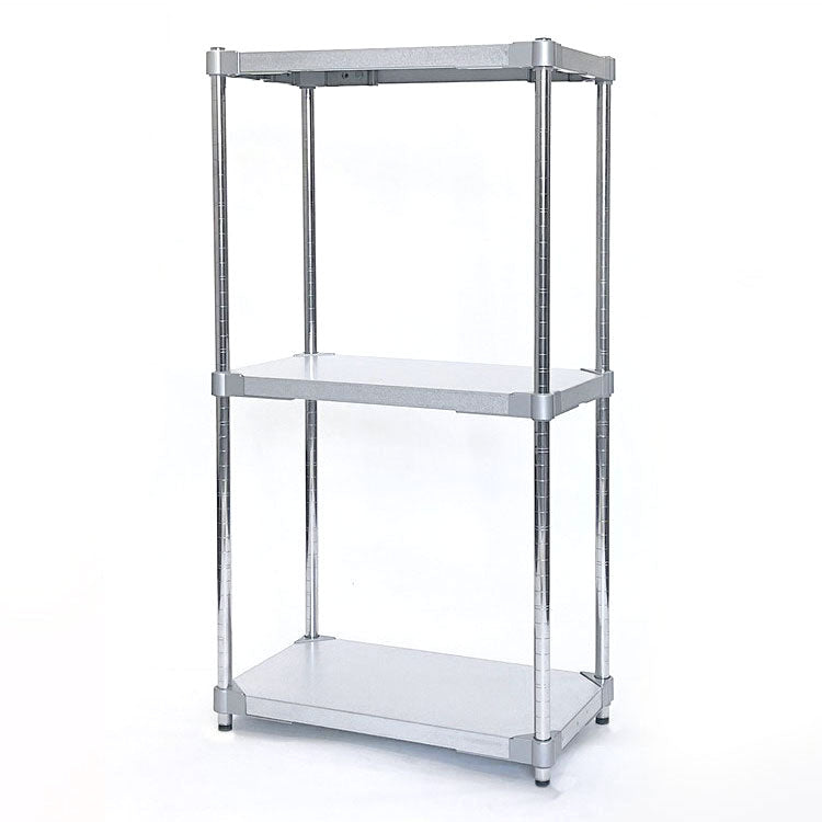 【※法人様限定販売】【燕三条製】 PROFACE ガルバリウムソリッドシェルフ3段 350×600×1200 クロムメッキポール スチールラック スチールシェルフ ラック キッチンラック レンジラック(代引不可)