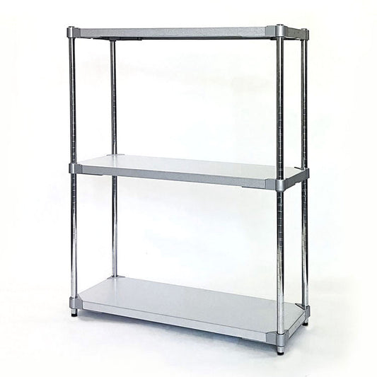 【※法人様限定販売】【燕三条製】 PROFACE ガルバリウムソリッドシェルフ3段 350×900×1200 クロムメッキポール スチールラック スチールシェルフ ラック キッチンラック レンジラック(代引不可)