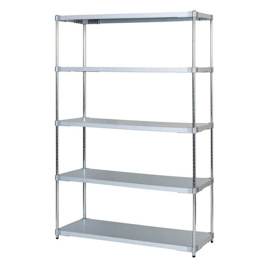 【※法人様限定販売】【燕三条製】 PROFACE ガルバリウムソリッドシェルフ5段 460×1200×1800 クロムメッキポール スチールラック スチールシェルフ ラック キッチンラック レンジラック(代引不可)