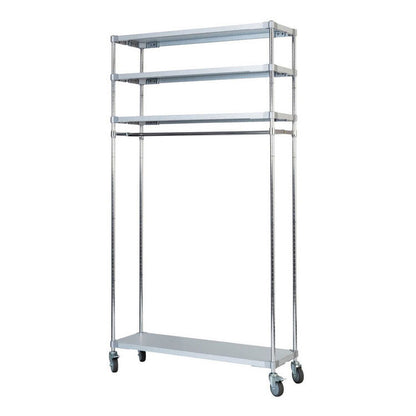 【※法人様限定販売】【燕三条製】 PROFACE ガルバリウムソリッドハンガーラック4段 350×1200×2100 クロムメッキポール スチールラック スチールシェルフ ラック キッチンラック レンジラック(代引不可)