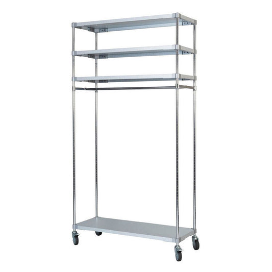 【※法人様限定販売】【燕三条製】 PROFACE ガルバリウムソリッドハンガーラック4段 460×1200×2100 クロムメッキポール スチールラック スチールシェルフ ラック キッチンラック レンジラック(代引不可)
