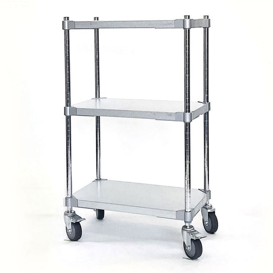 【燕三条製】 PROFACE ガルバリウムソリッドシェルフ3段 350×600×900 キャスター付き クロムメッキポール スチールラック スチールシェルフ ラック キッチンラック レンジラック 業務用(代引不可)