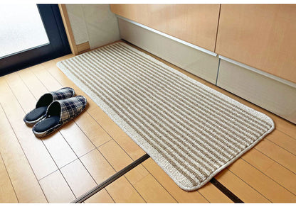 マルナカ 日本製 天然素材使用 キッチンマット 50×120cm 黄麻ストライプ 麻使用 洗える 台所マット 足拭きマット 足ふきマット(代引不可)
