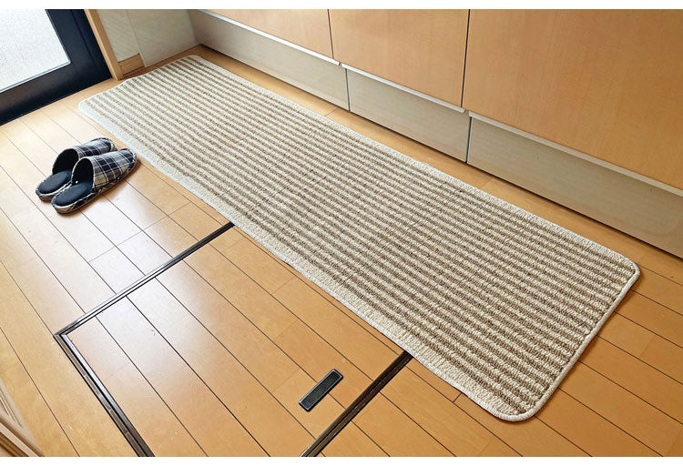 マルナカ 日本製 天然素材使用 キッチンマット 50×180cm 黄麻ストライプ 麻使用 洗える 台所マット 足拭きマット 足ふきマット(代引不可)