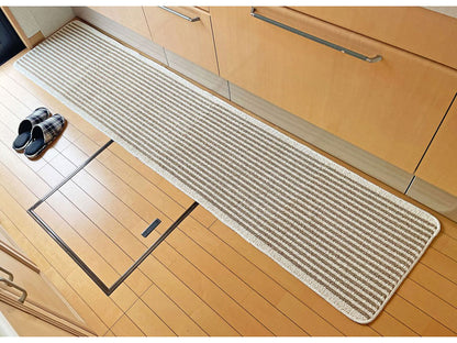 マルナカ 日本製 天然素材使用 キッチンマット 50×240cm 黄麻ストライプ 麻使用 洗える 台所マット 足拭きマット 足ふきマット(代引不可)