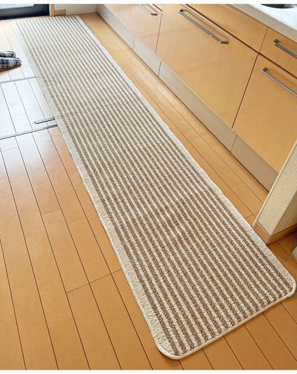 マルナカ 日本製 天然素材使用 キッチンマット 50×270cm 黄麻ストライプ 麻使用 洗える 台所マット 足拭きマット 足ふきマット(代引不可)