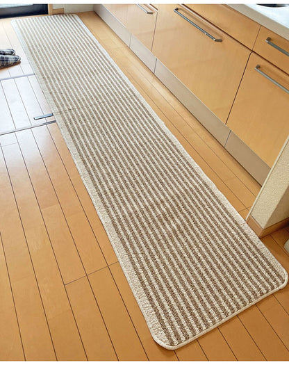 マルナカ 日本製 天然素材使用 キッチンマット 50×300cm 黄麻ストライプ 麻使用 洗える 台所マット 足拭きマット 足ふきマット(代引不可)