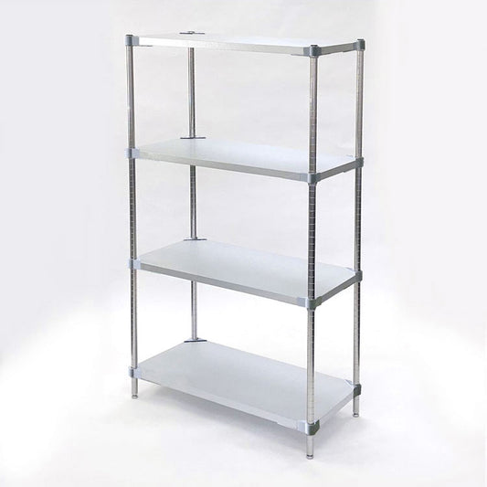 【※法人様限定販売】【燕三条製】 PROFACE ガルバリウムソリッドシェルフ4段 350×600×1500 クロムメッキポール スチールラック スチールシェルフ ラック キッチンラック レンジラック(代引不可)