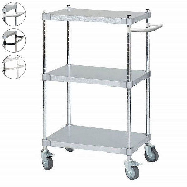 【燕三条製】 PROFACE ガルバリウムソリッドシェルフワゴン3段 460×600×900 クロムメッキポール キャスター付き スチールワゴン キッチンワゴン 業務用 業務用ワゴン(代引不可)