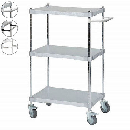 【燕三条製】 PROFACE ガルバリウムソリッドシェルフワゴン3段 460×600×900 クロムメッキポール キャスター付き スチールワゴン キッチンワゴン 業務用 業務用ワゴン(代引不可)