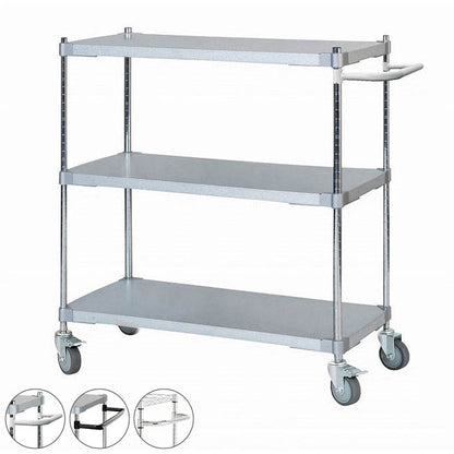 【燕三条製】 PROFACE ガルバリウムソリッドシェルフワゴン3段 460×900×900 クロムメッキポール キャスター付き スチールワゴン キッチンワゴン 業務用 業務用ワゴン(代引不可)