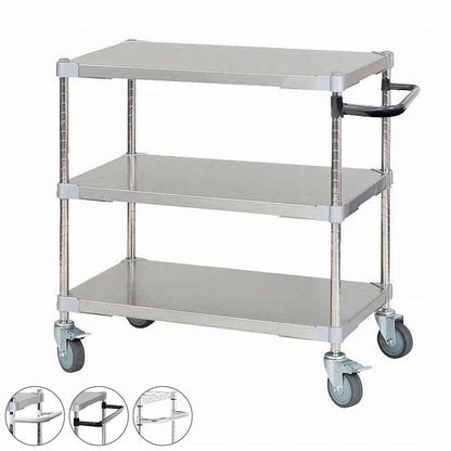 【※法人様限定販売】 【燕三条製】 PROFACE SUS304ステンレスソリッドシェルフワゴン3段 460×760×700 SUS304ステンレスポール スチールワゴン スチールシェルフ ワゴン キッチンワゴン(代引不可)
