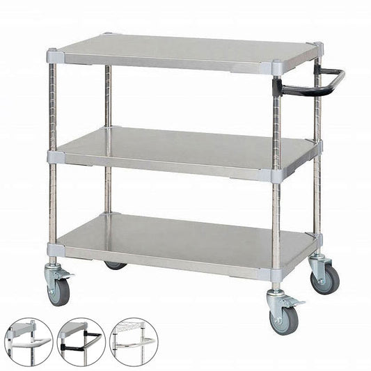 【※法人様限定販売】 【燕三条製】 PROFACE SUS304ステンレスソリッドシェルフワゴン3段 460×760×700 SUS304ステンレスポール スチールワゴン スチールシェルフ ワゴン キッチンワゴン(代引不可)