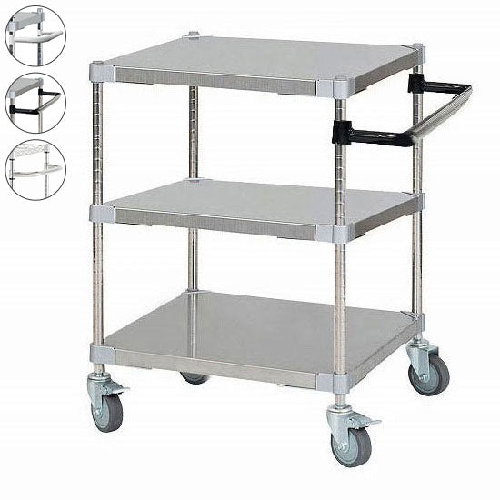 【※法人様限定販売】 【燕三条製】 PROFACE SUS304ステンレスソリッドシェルフワゴン3段 600×600×700 SUS304ステンレスポール スチールワゴン スチールシェルフ ワゴン キッチンワゴン(代引不可)