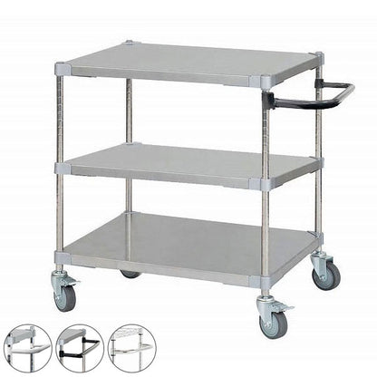 【※法人様限定販売】 【燕三条製】 PROFACE SUS304ステンレスソリッドシェルフワゴン3段 600×760×700 SUS304ステンレスポール スチールワゴン スチールシェルフ ワゴン キッチンワゴン(代引不可)