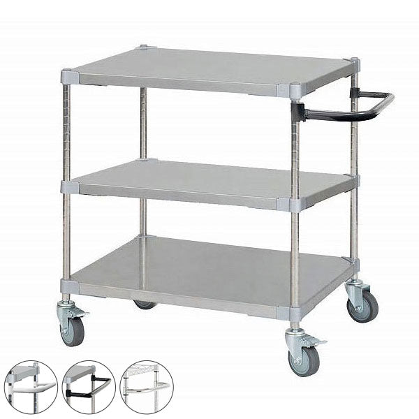 【燕三条製】 PROFACE SUS304ステンレスソリッドシェルフワゴン3段 600×760×700 SUS304ステンレスポール キャスター付き スチールワゴン キッチンワゴン 業務用 業務用ワゴン(代引不可)